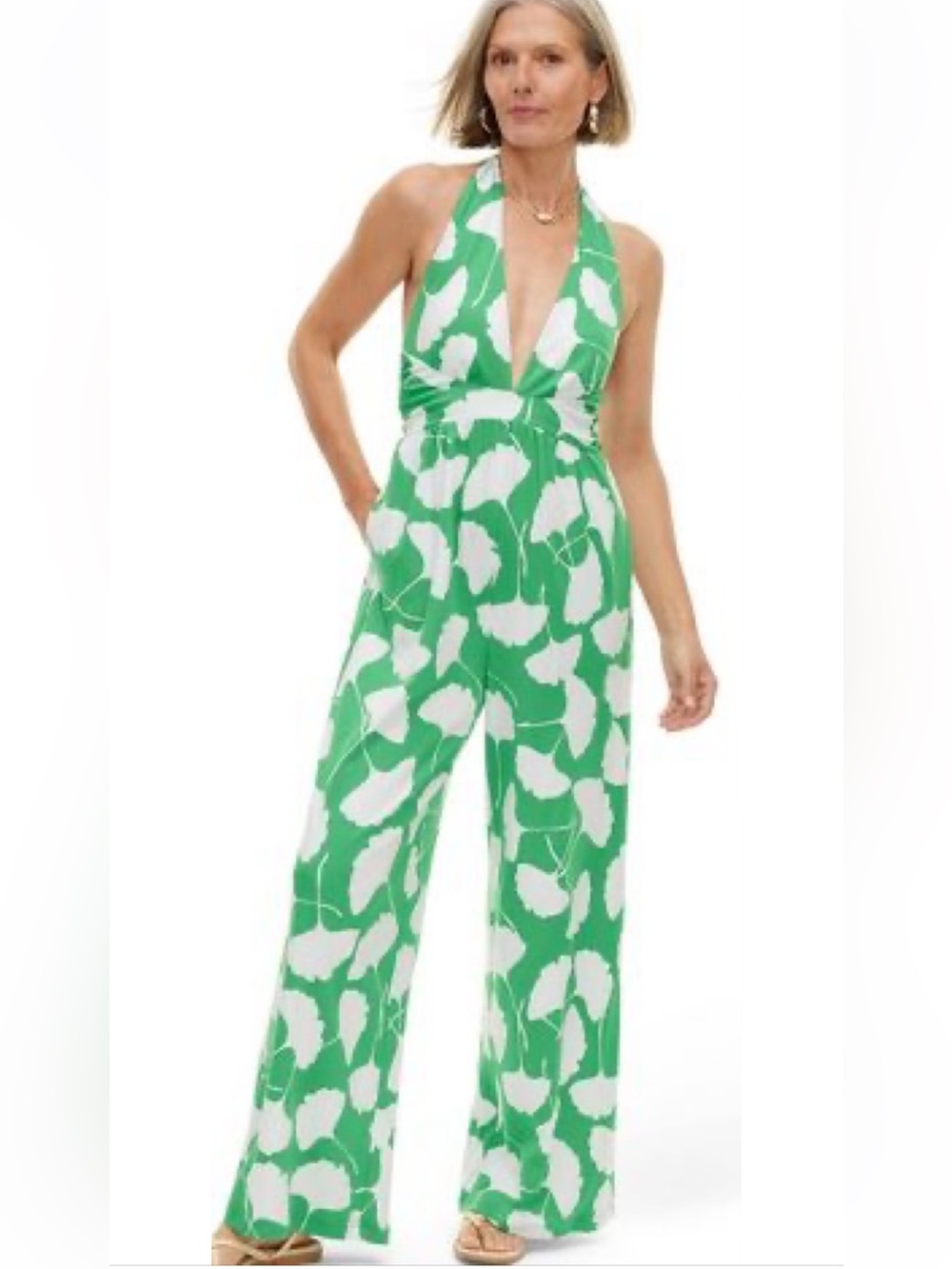 DVF for Target Women’s Halter Ginko Green Jumpsuit EUC